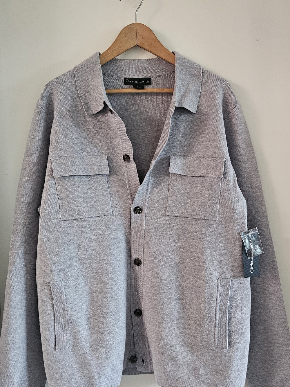 Christian Lacroix Men’s Light Gray Knit Shirt Jacket